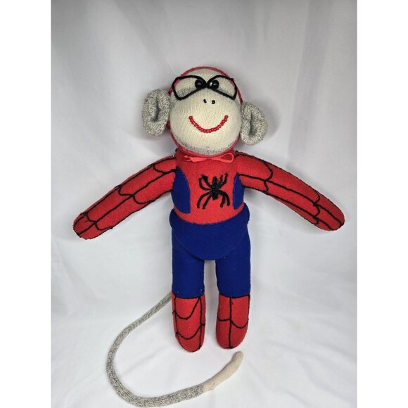 Sock Monkey Spiderman stuffed animal plush- Handmade 18 Inches - Picture 1 of 16